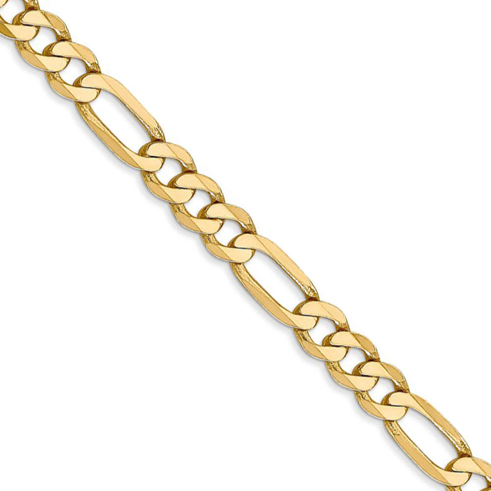 5.25mm 14k Yellow Gold Solid Flat Figaro Chain Bracelet