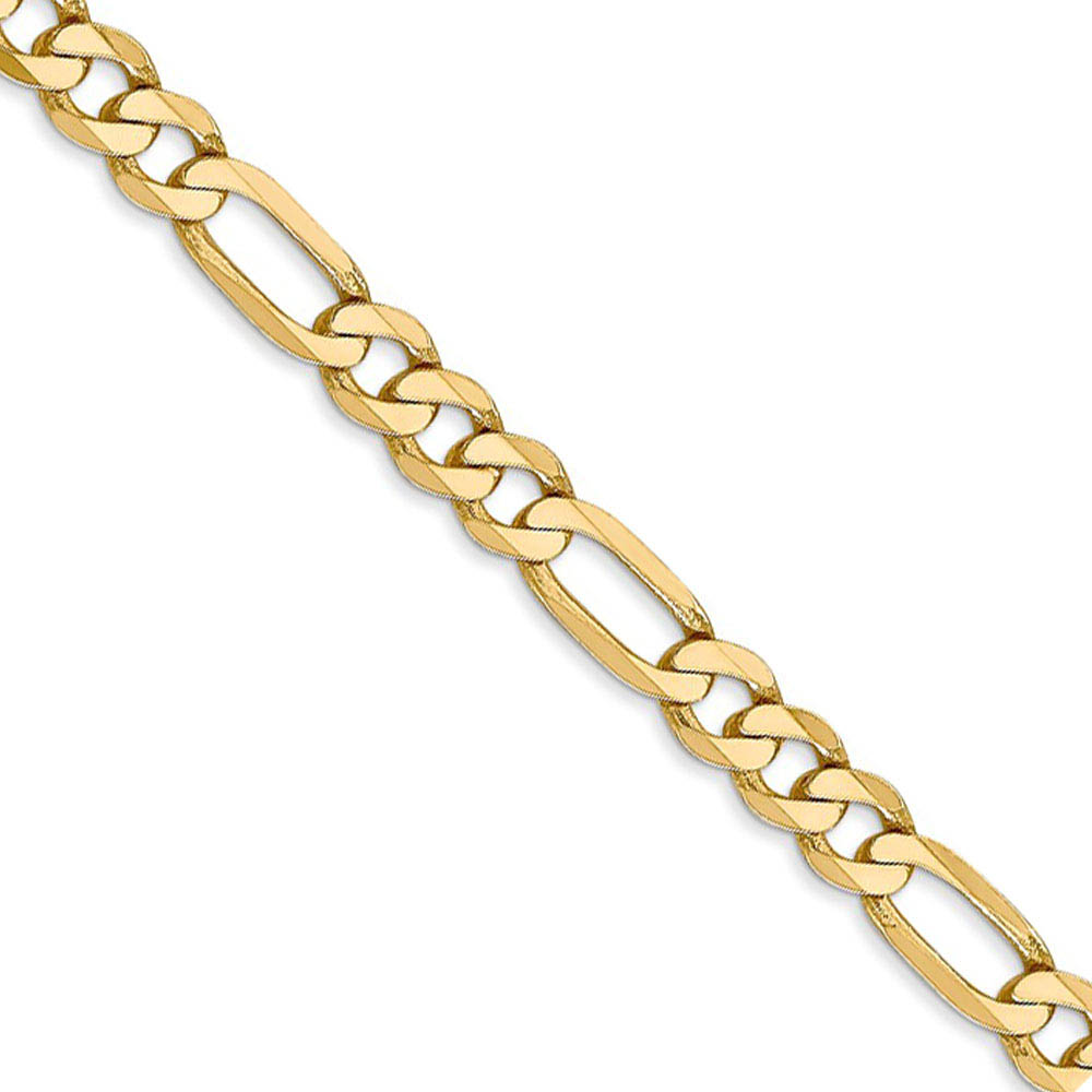 Men&#039;s 5.25mm 14k Yellow Gold Solid Flat Figaro Chain Necklace