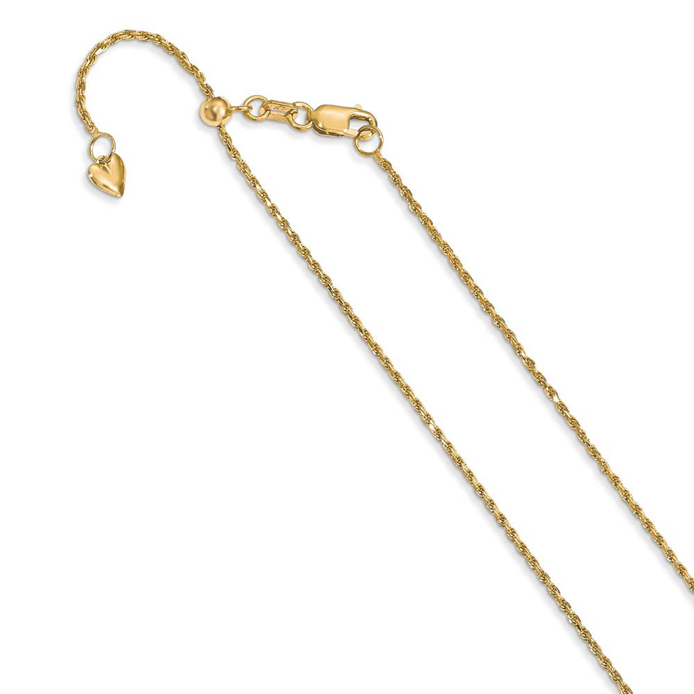 1.2mm 14k Yellow Gold Adjustable D/C Rope Chain Necklace