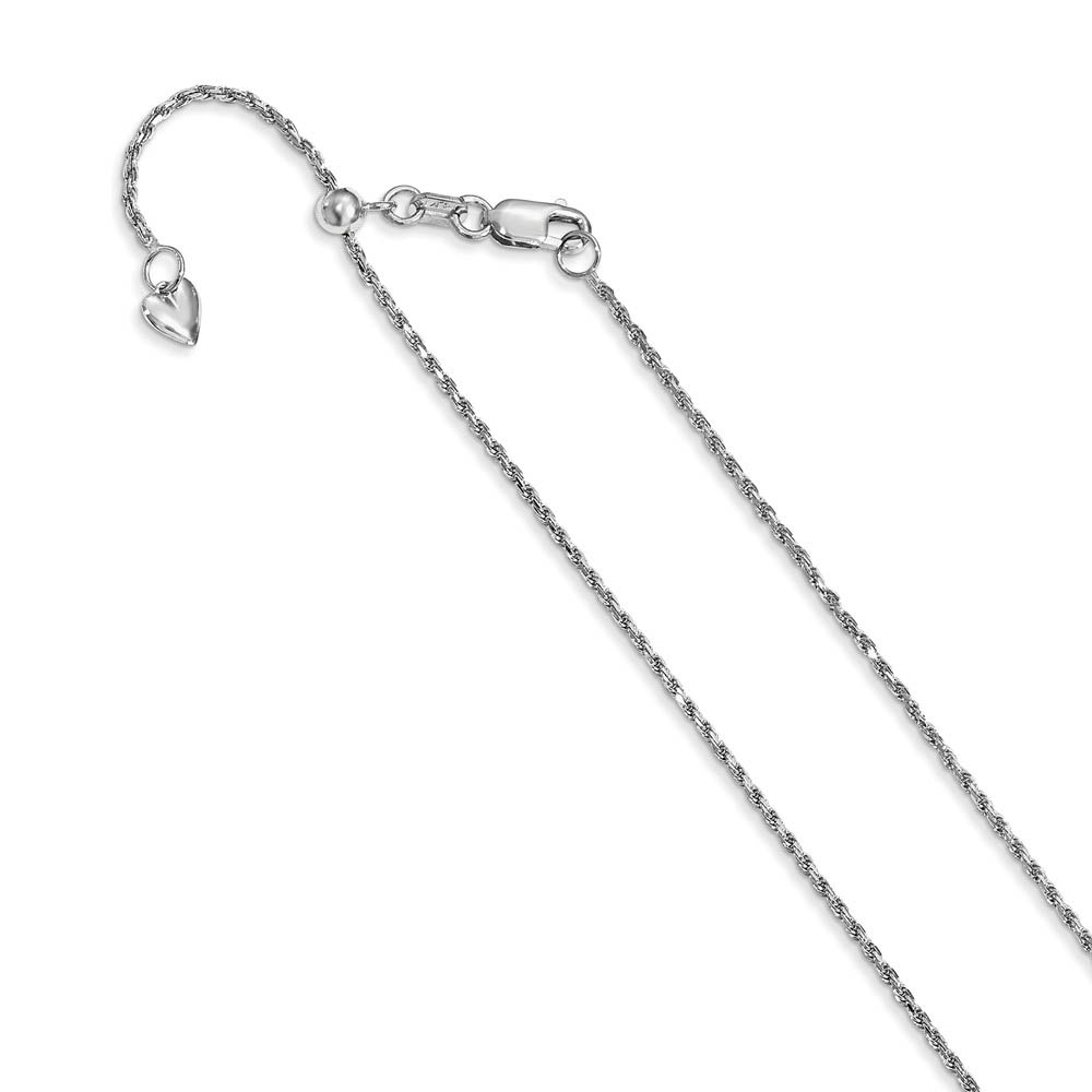 1.2mm 14k White Gold Adjustable D/C Rope Chain Necklace