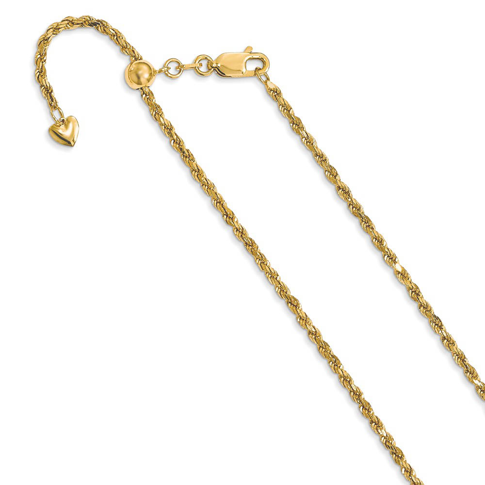 2mm 14k Yellow Gold Adjustable Hollow Rope Chain Necklace