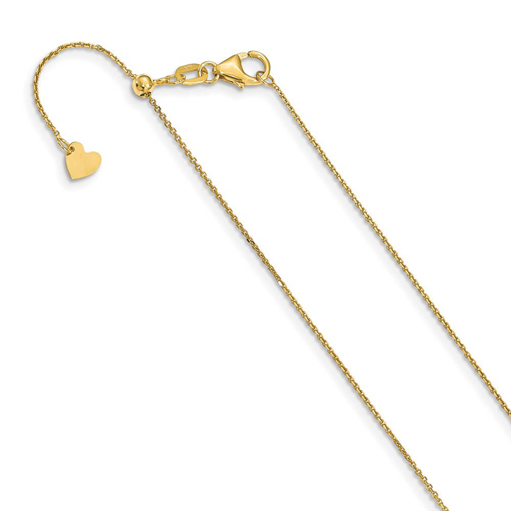 1mm 14k Yellow Gold Adjustable Solid D/C Cable Chain Necklace
