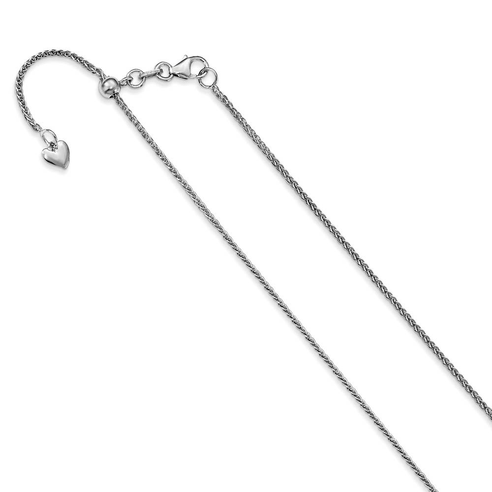 1mm 14k White Gold Adjustable Square Wheat Chain Necklace