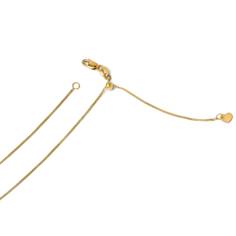 0.8mm 14k Yellow Gold Adjustable Solid Wheat Chain Necklace