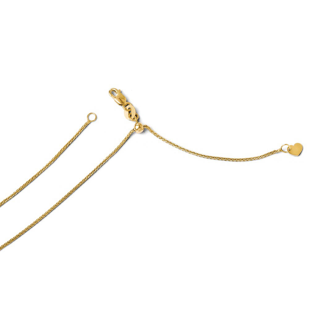 1mm 14k Yellow Gold Adjustable Solid Wheat Chain Necklace