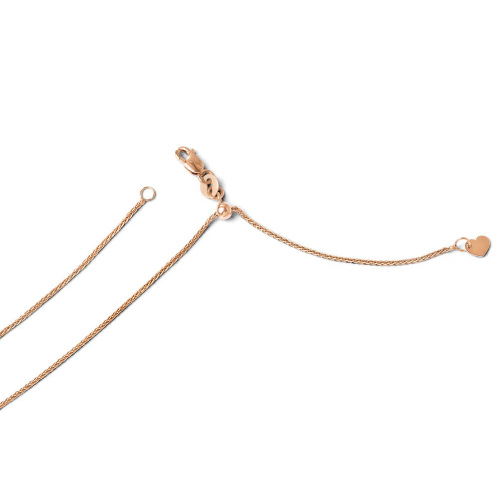 1mm 14k Rose Gold Adjustable Solid Wheat Chain Necklace