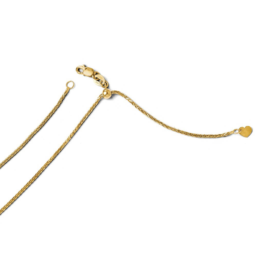 1.3mm 14k Yellow Gold Adjustable D/C Wheat Chain Necklace