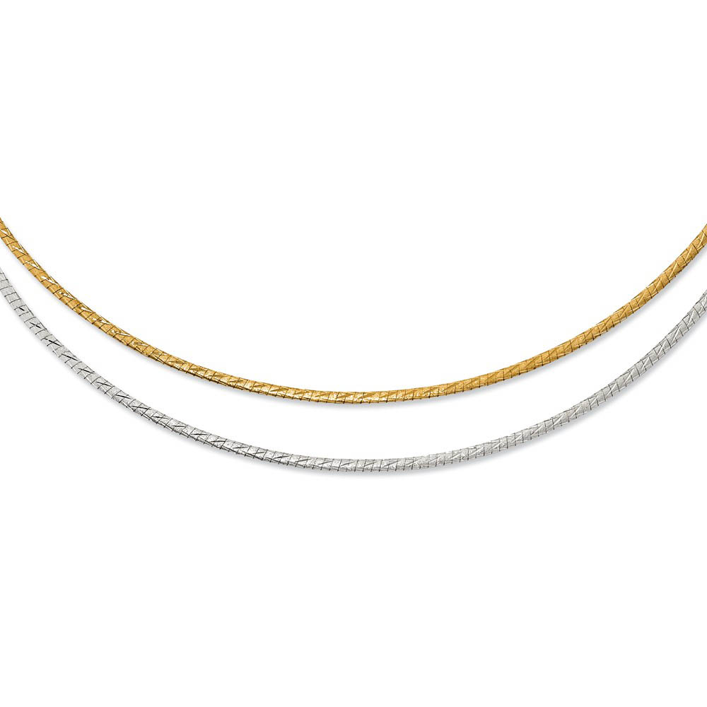 2.5mm 14k Two Tone Gold Reversible Omega Chain Necklace, Inch
