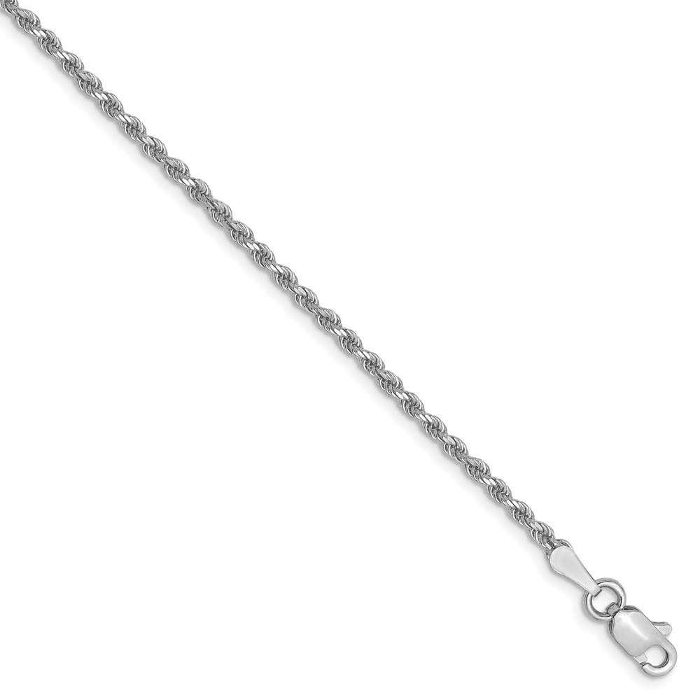 1.75mm 10k White Gold Solid Diamond Cut Rope Chain Bracelet, 7 Inch