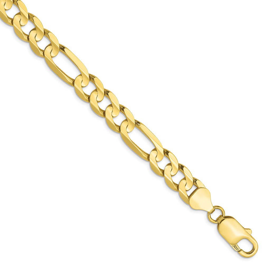 Men&#039;s 7.5mm 10k Yellow Gold Solid Concave Figaro Bracelet, 8 Inch