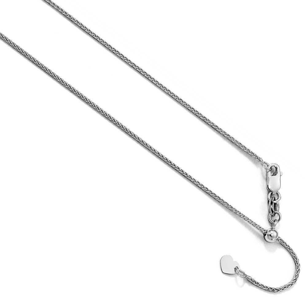 1mm 10k White Gold Adjustable Solid Wheat Chain Necklace