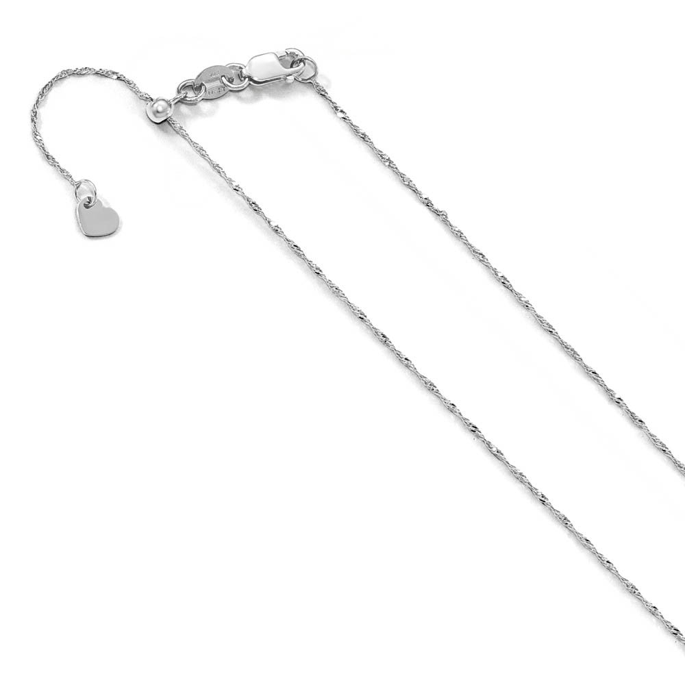 1 mm Adjustable Singapore Chain Necklace in 10K White Gold