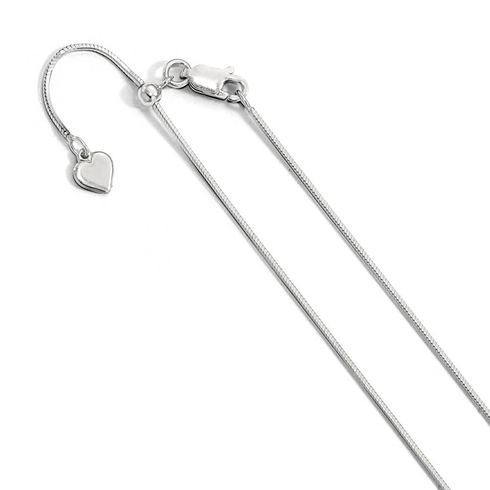 1mm Rhodium Sterling Silver Adj. D/C Square Snake Chain Necklace