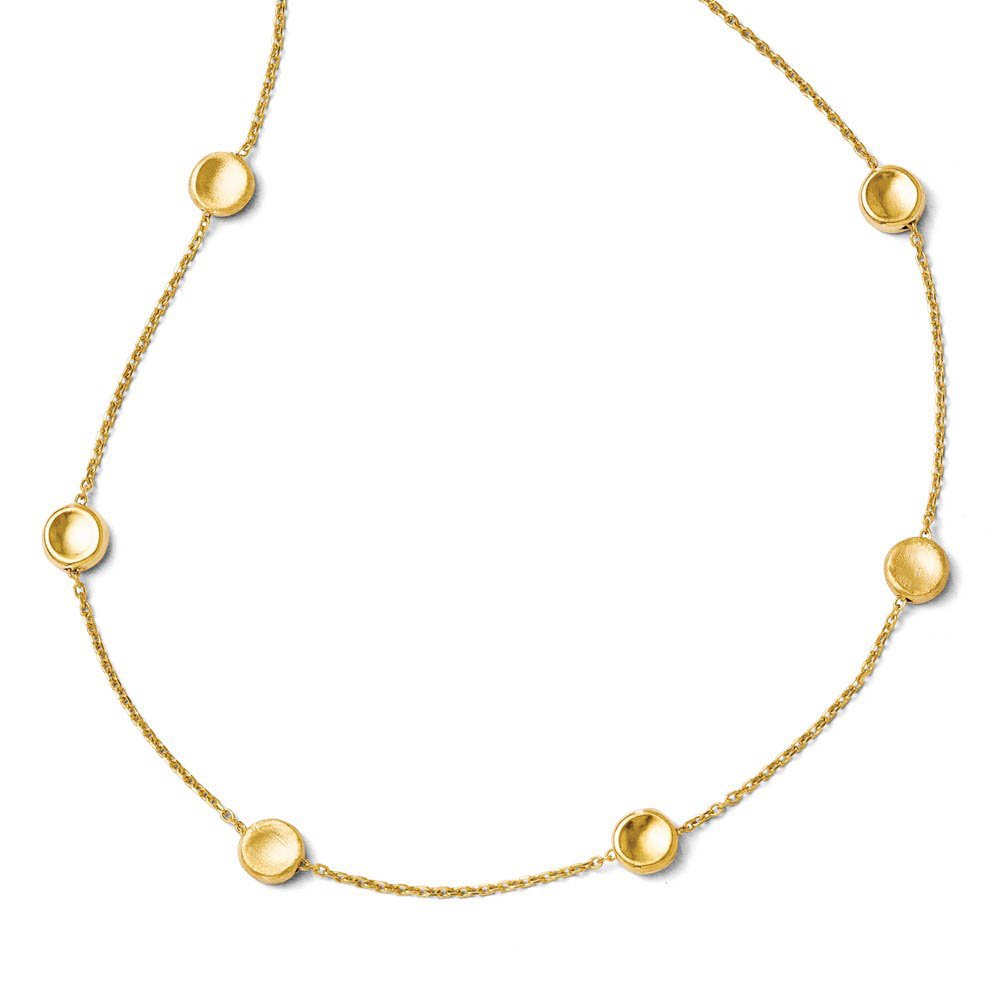 14k Yellow Gold Italian Concave Beaded Station Necklace, 18 Inch