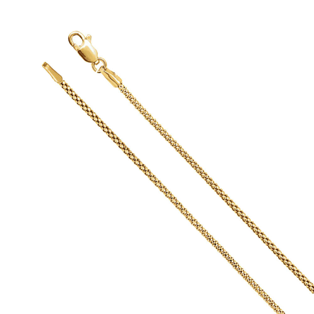 1.5mm 14k Yellow Gold Hollow Popcorn Mesh Chain Necklace