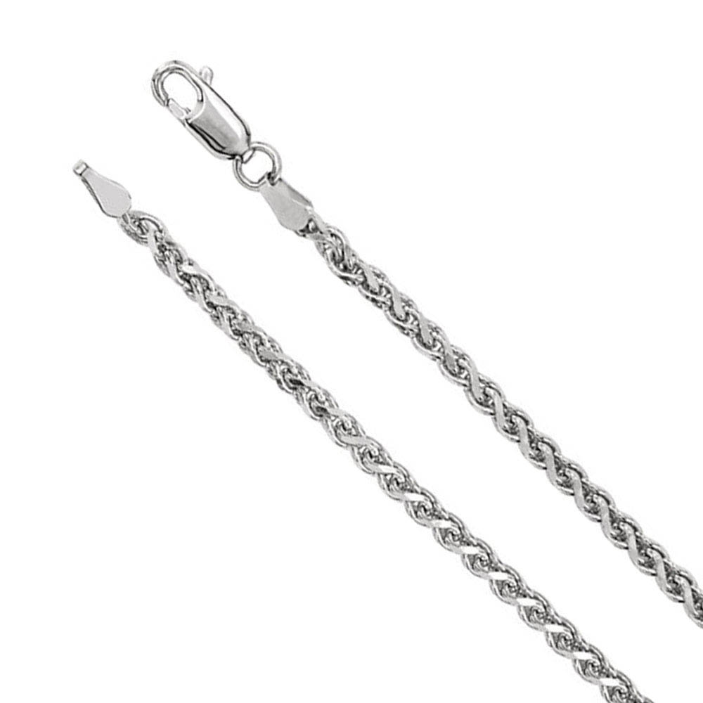 2.75mm 14k White Gold Solid Diamond Cut Wheat Chain Necklace