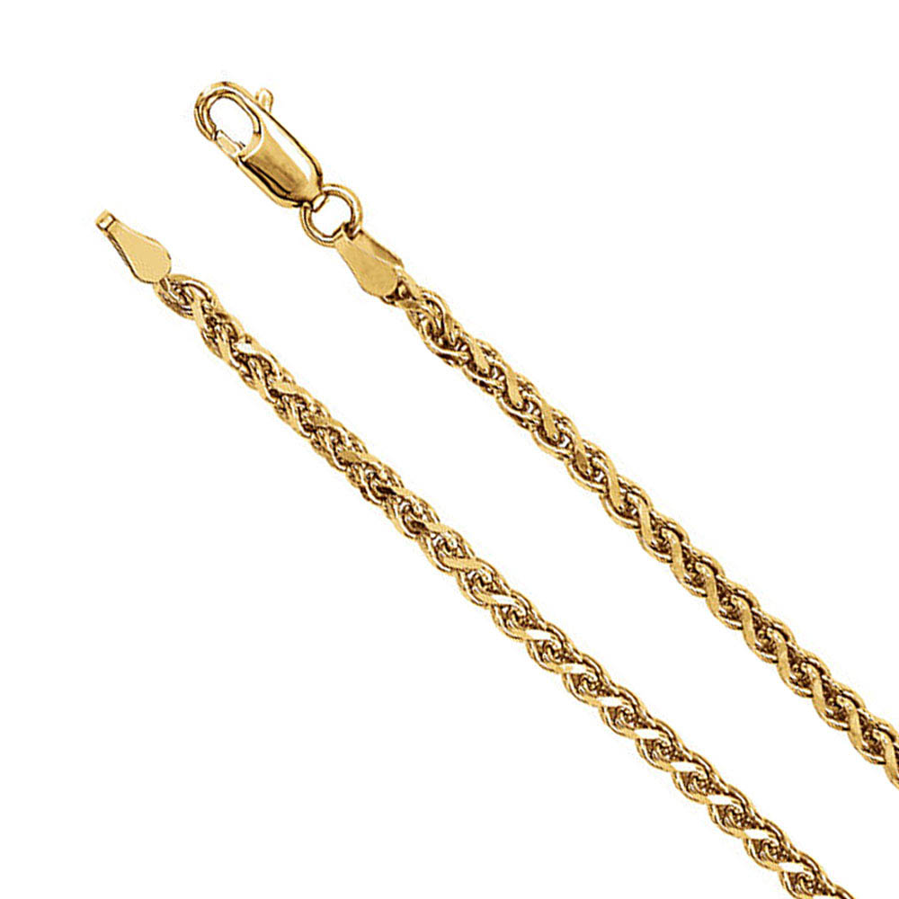 2.75mm 14k Yellow Gold Solid Diamond Cut Wheat Chain Necklace