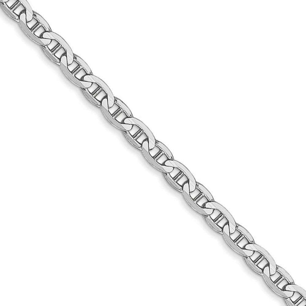 3mm 14k White Gold Solid Concave Anchor Chain Necklace