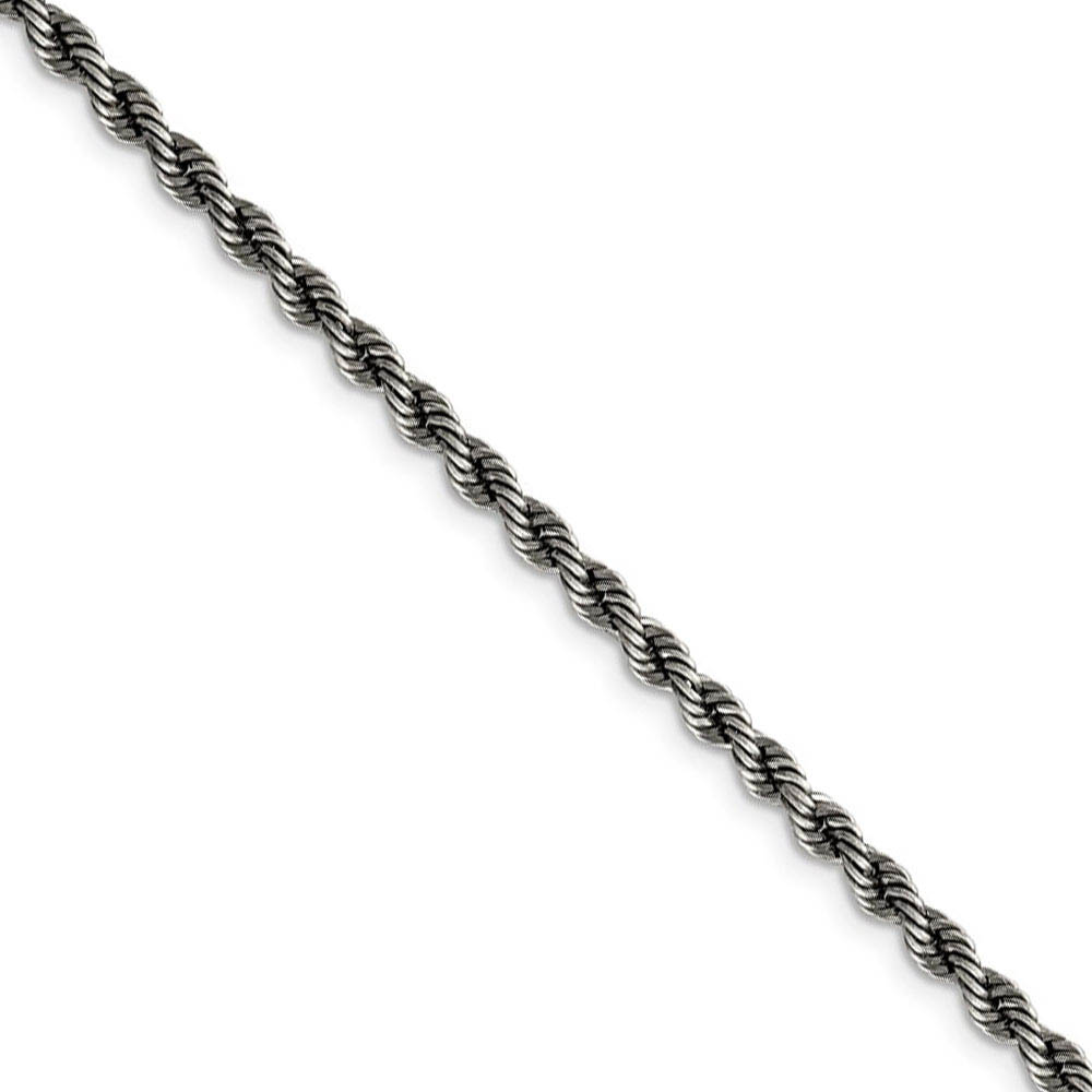 3mm Sterling Silver & Black Plated Solid Rope Chain Necklace