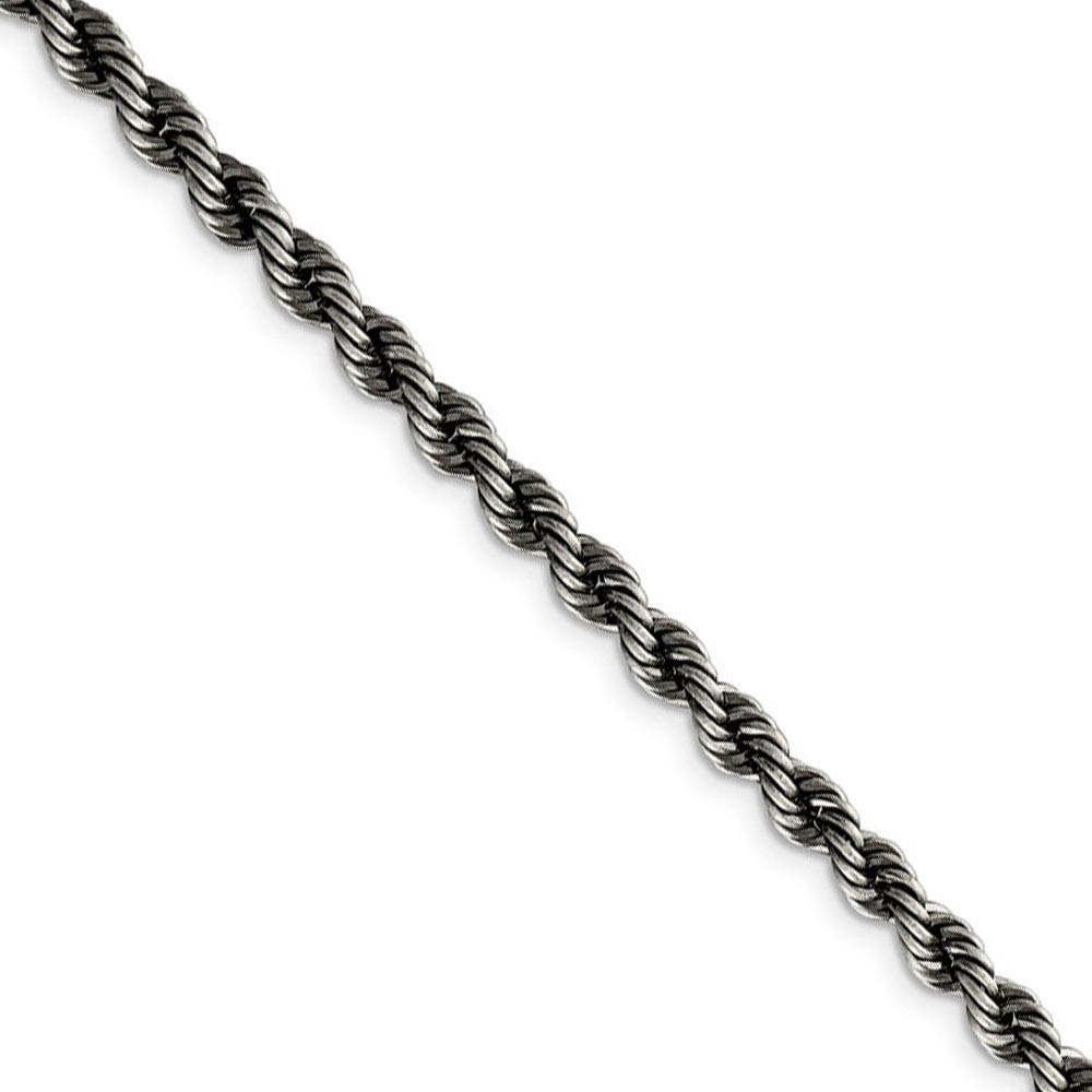 4mm Sterling Silver & Black Plated Solid Rope Chain Necklace