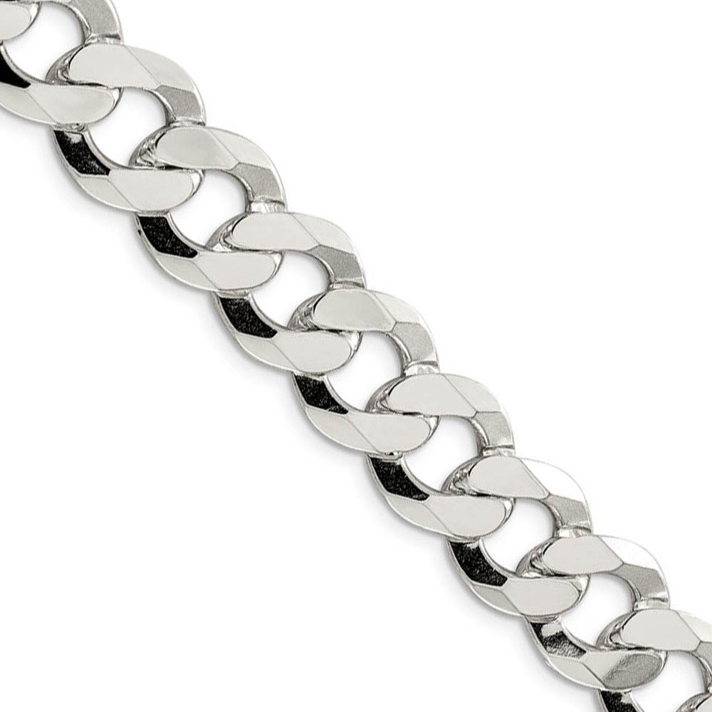 Men's 13.5mm Sterling Silver Solid Flat Curb Chain Necklace
