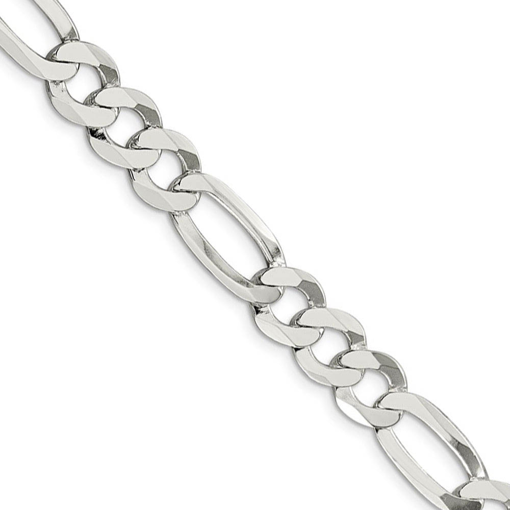 Men's 9.5mm Sterling Silver Flat Figaro Chain Necklace