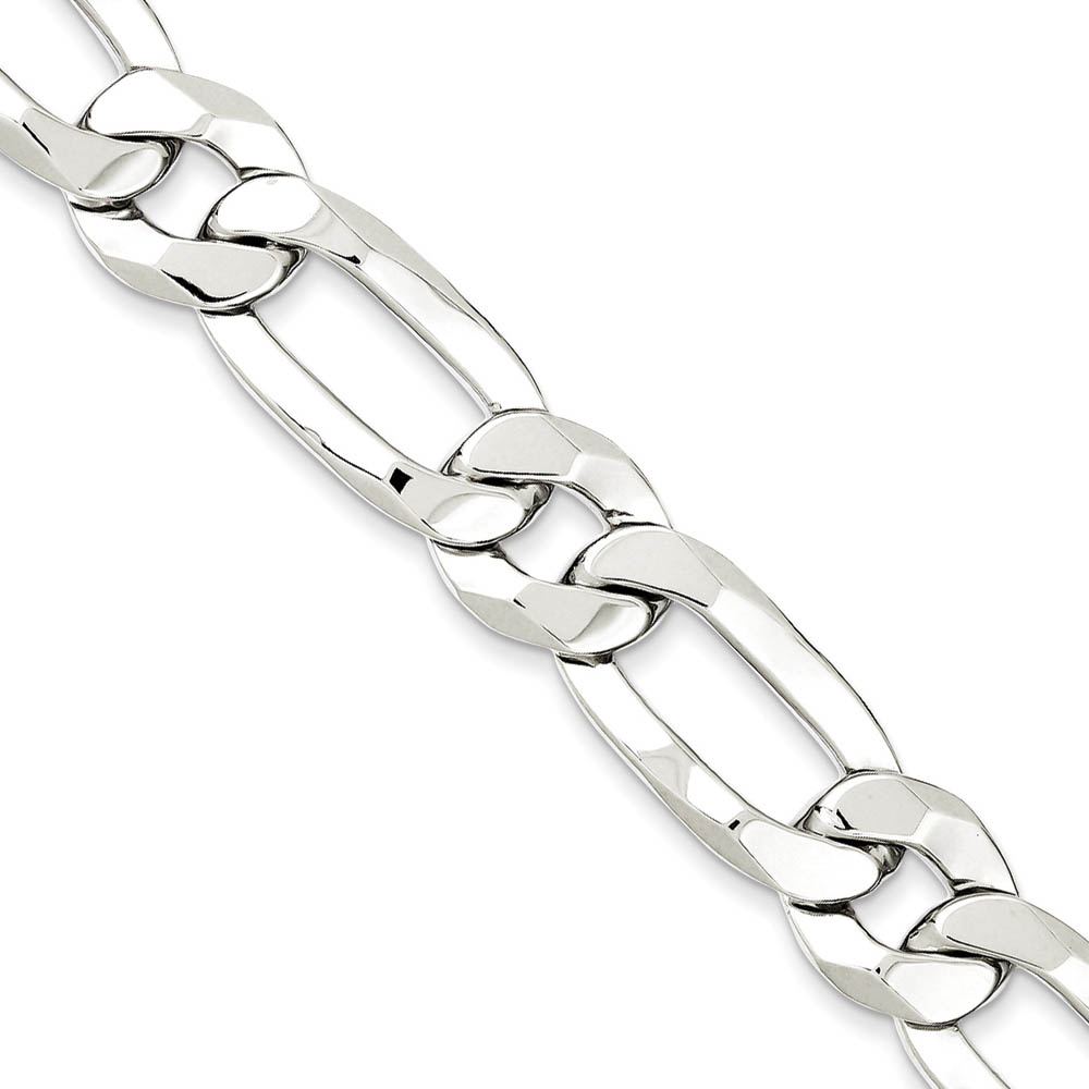 Men's 12.25mm Sterling Silver Open Modified Figaro Chain Necklace