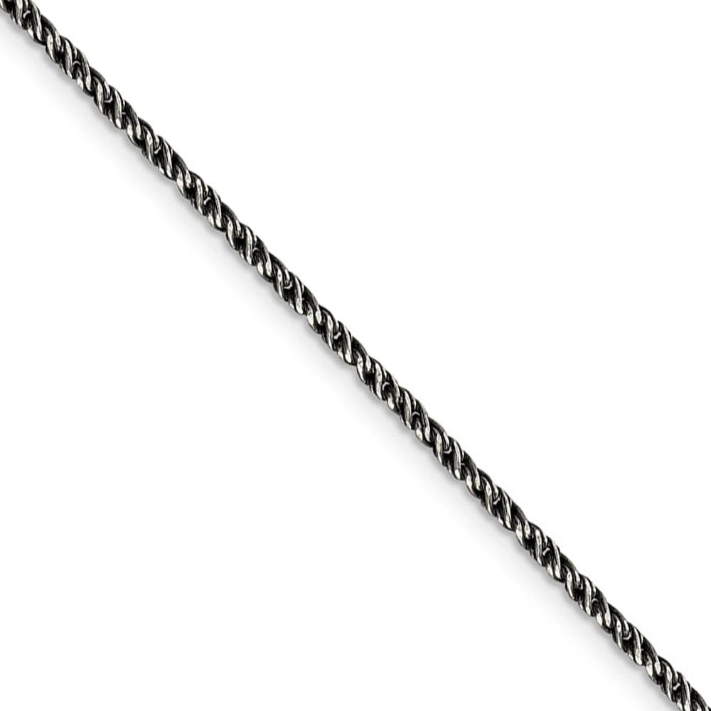 1.7mm Sterling Silver Black Plated Twisted Wheat Chain Necklace, 20 In