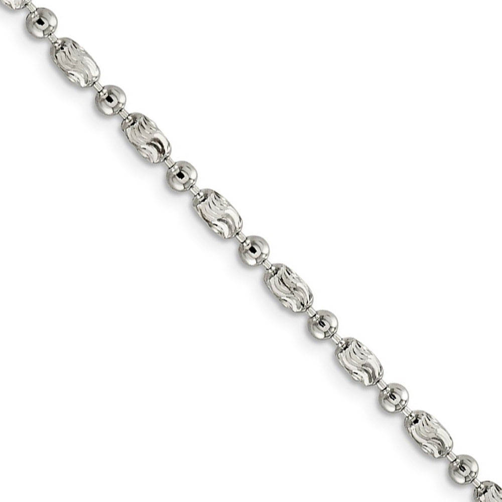 3mm Sterling Silver Polished Round & Textured Oval Bead Chain Necklace