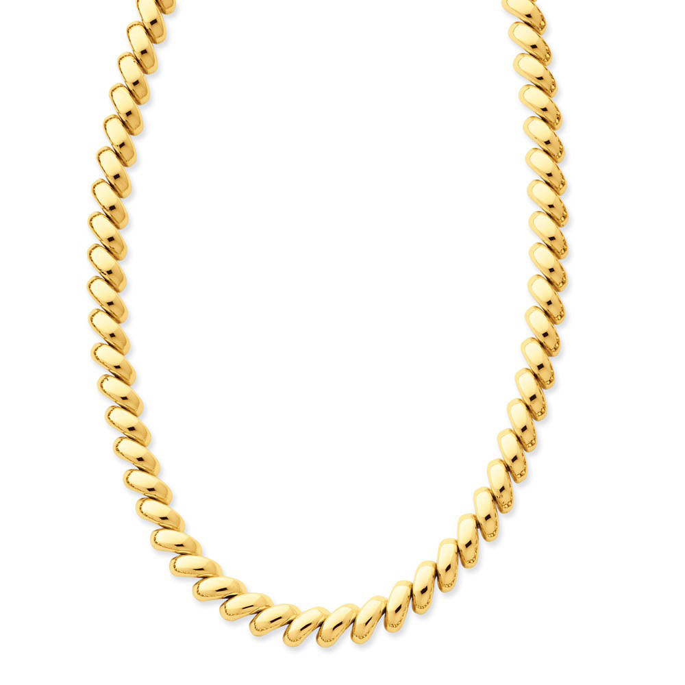 8mm 14k Yellow Gold Hollow San Marco Link Necklace 17 Inch