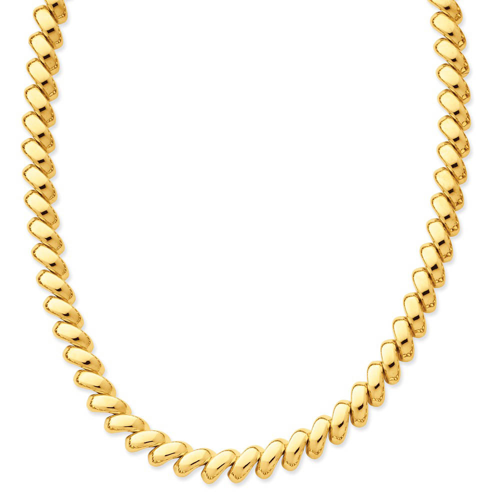 10mm 14k Yellow Gold Hollow San Marco Link Necklace 17 Inch