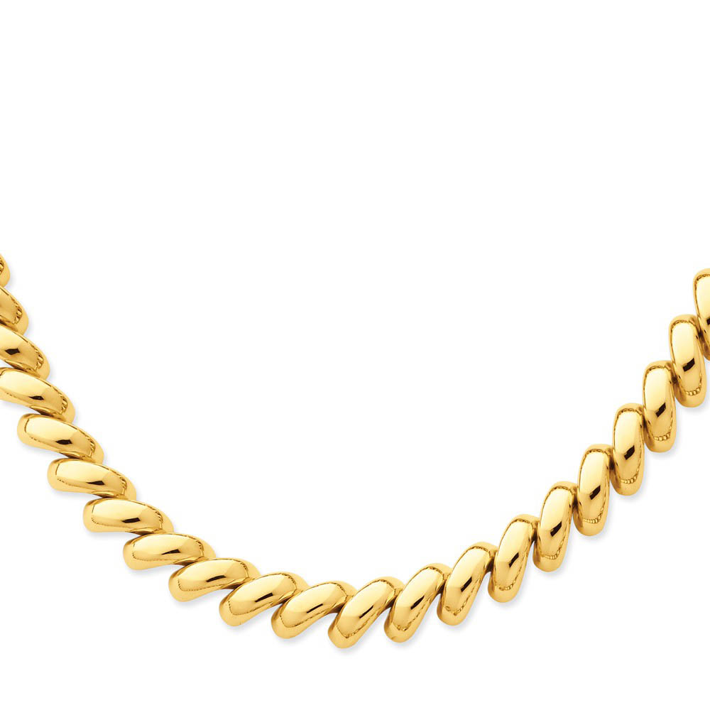 12mm 14k Yellow Gold Hollow San Marco Link Necklace 17 Inch