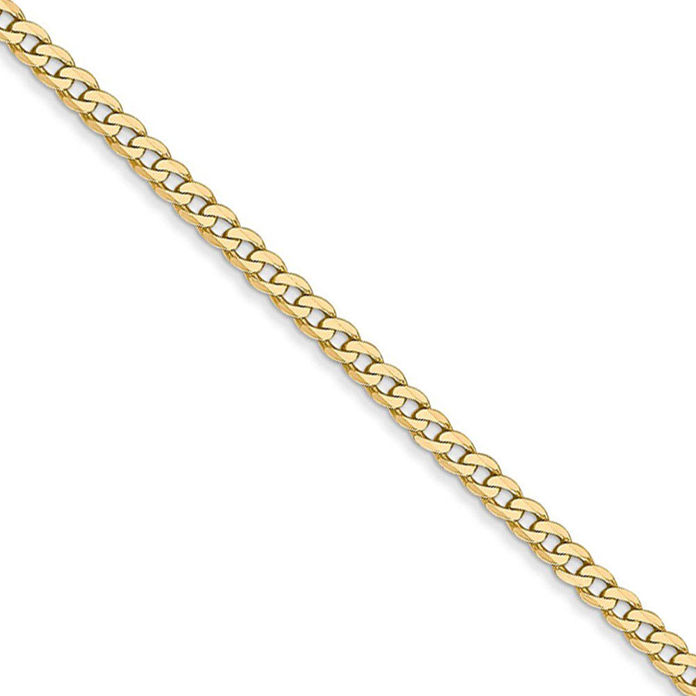 2.2mm 14k Yellow Gold Beveled Solid Curb Chain Necklace