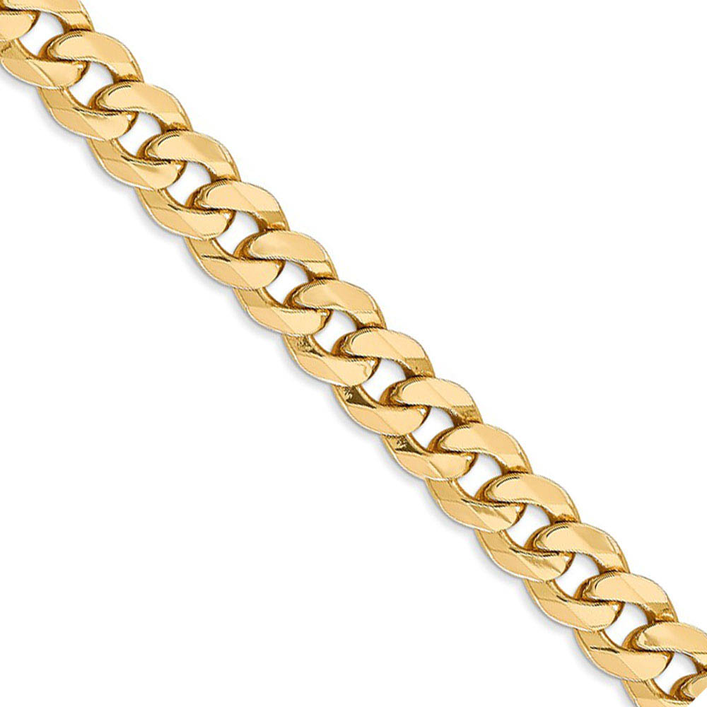 Men's 8mm 14k Yellow Gold Beveled Solid Curb Chain Necklace