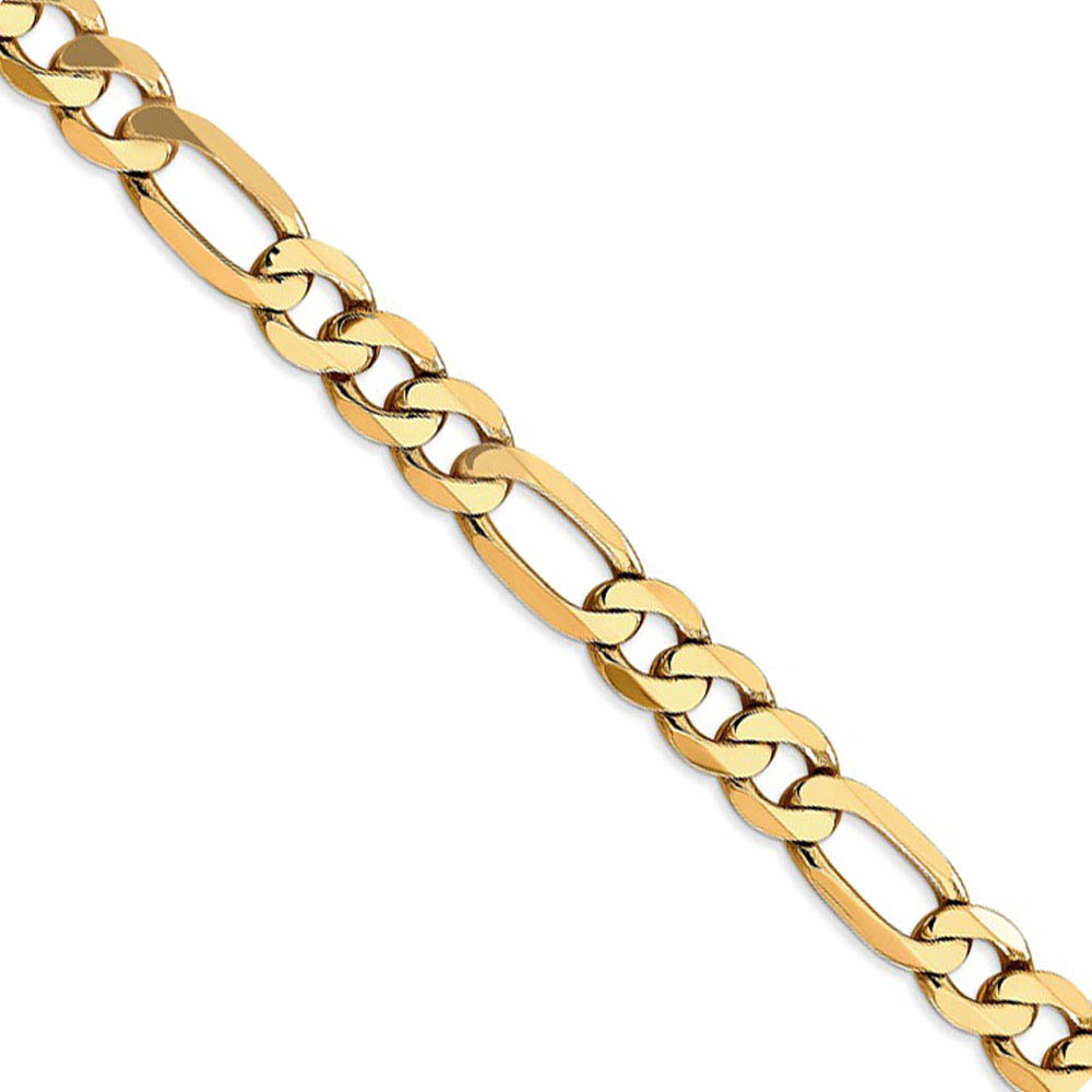 Men&#039;s 7.5mm 14k Yellow Gold Flat Figaro Chain Necklace