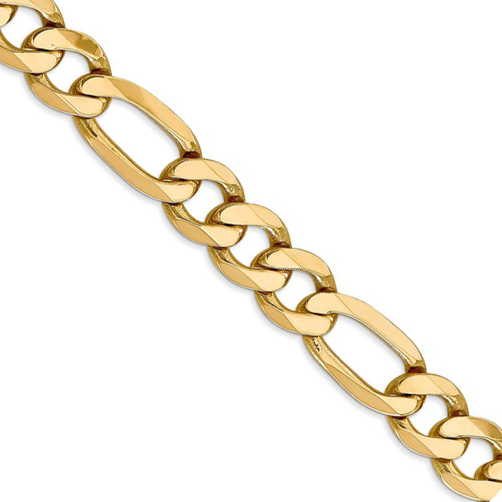 Men&#039;s 10mm 14k Yellow Gold Flat Figaro Chain Necklace