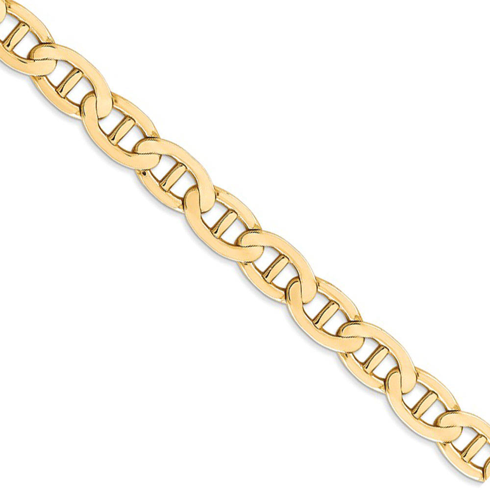 7mm 14k Yellow Gold Solid Concave Anchor Chain Necklace