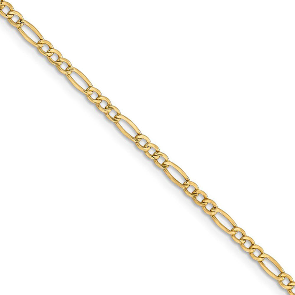 2.5mm 14k Yellow Gold Hollow Flat Figaro Chain Necklace