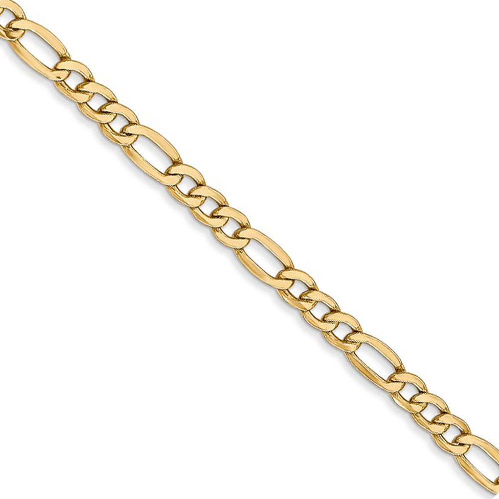 3.5mm 14k Yellow Gold Hollow Flat Figaro Chain Necklace