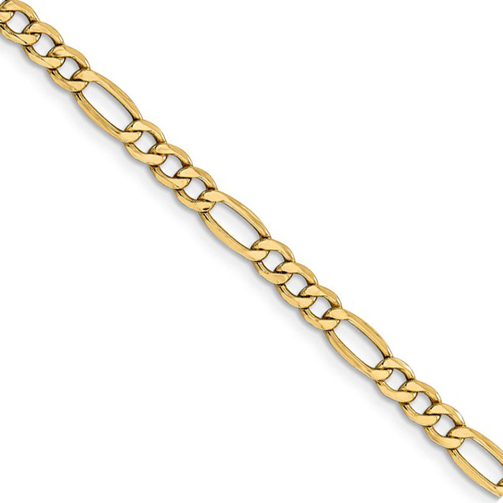 4.4mm 14k Yellow Gold Hollow Flat Figaro Chain Necklace