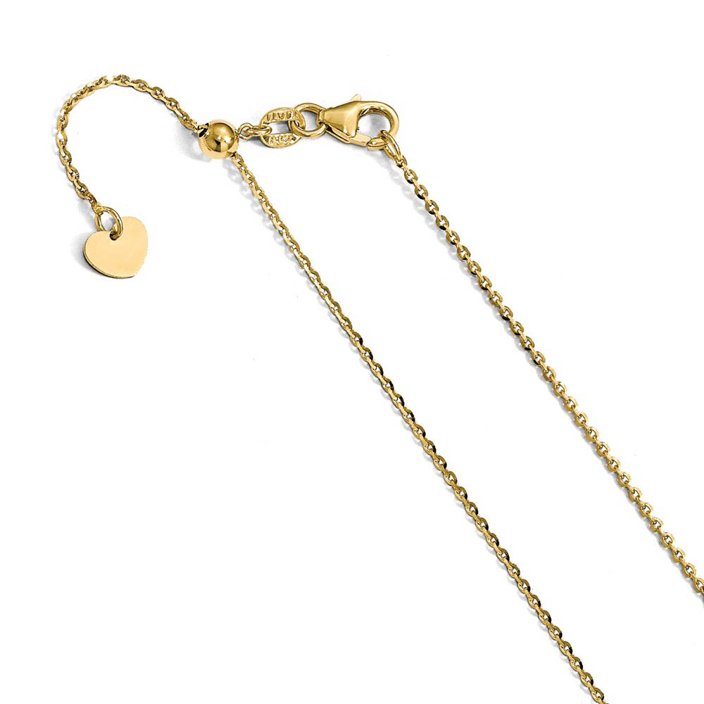 1.15mm 14k Yellow Gold Diamond Cut Oval Open Cable Adjustable Chain