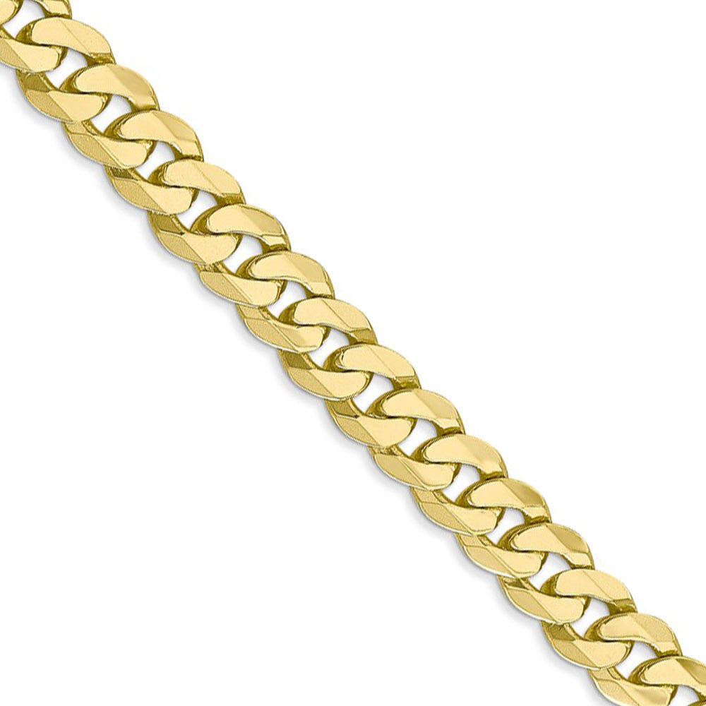 Men&#039;s 7.25mm 10k Yellow Gold Flat Beveled Curb Chain Necklace, 18 Inch