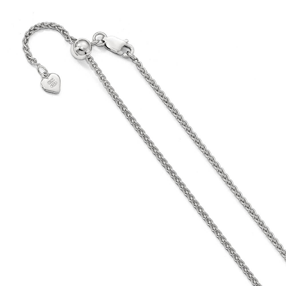 1.9mm Rhodium Plated Sterling Silver Adj. Hollow Spiga Chain Necklace