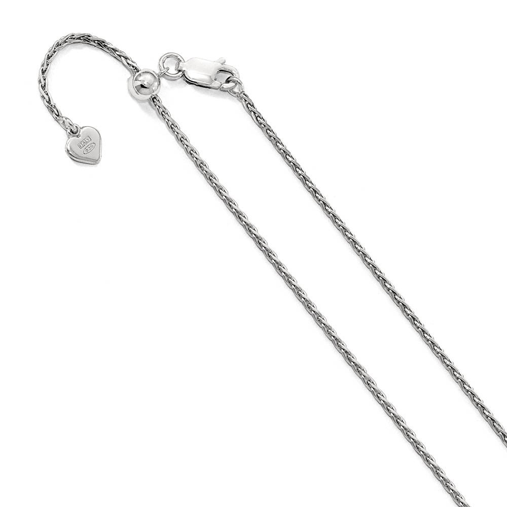 1.5mm Rhodium Plated Sterling Silver Adjustable Wheat Chain Necklace