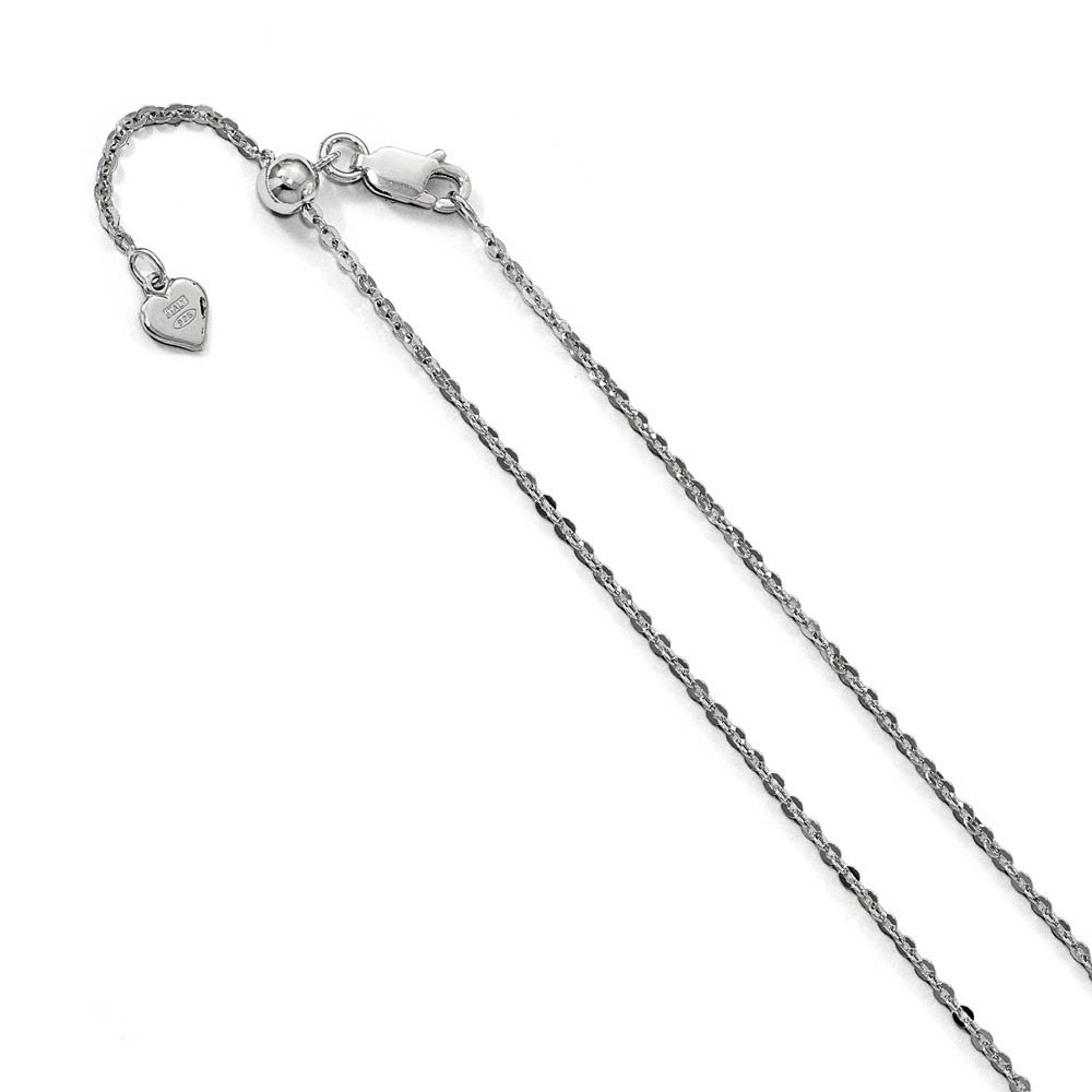 1.75mm Rhodium Plated Sterling Silver Adjustable Cable Chain Necklace