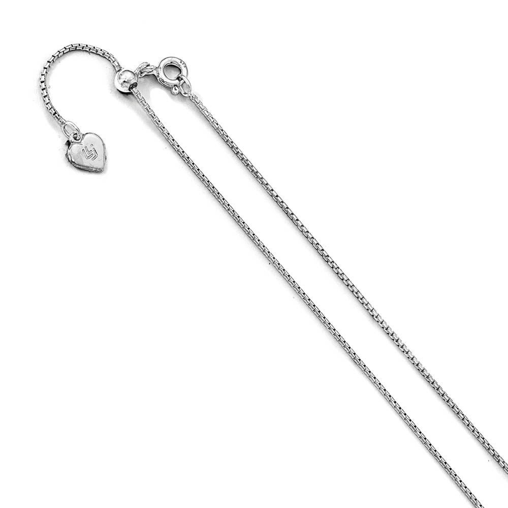 0.95mm Rhodium Plated Sterling Silver Adj. Round Box Chain Necklace