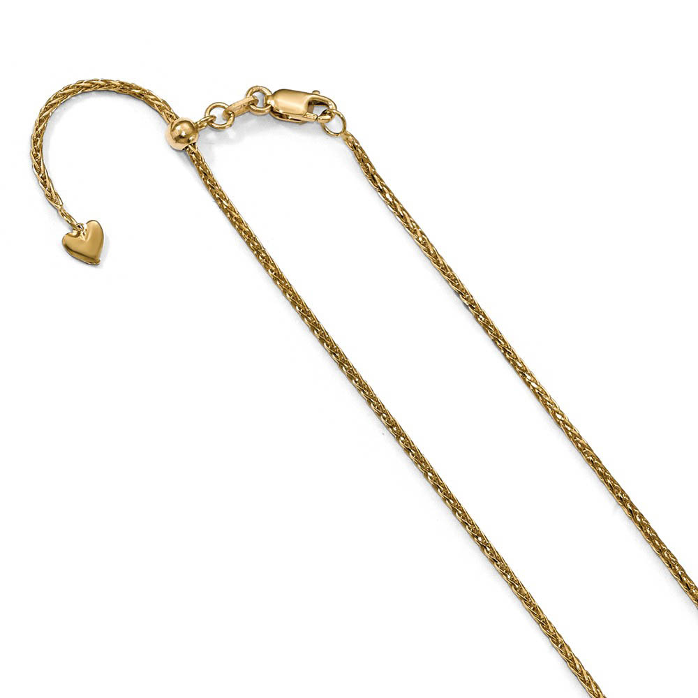 1.3mm, 14k Yellow Gold Adjustable D/C Wheat Chain Necklace