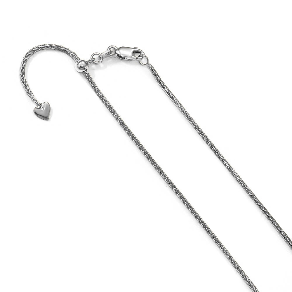 1.3mm, 14k White Gold Adjustable D/C Wheat Chain Necklace