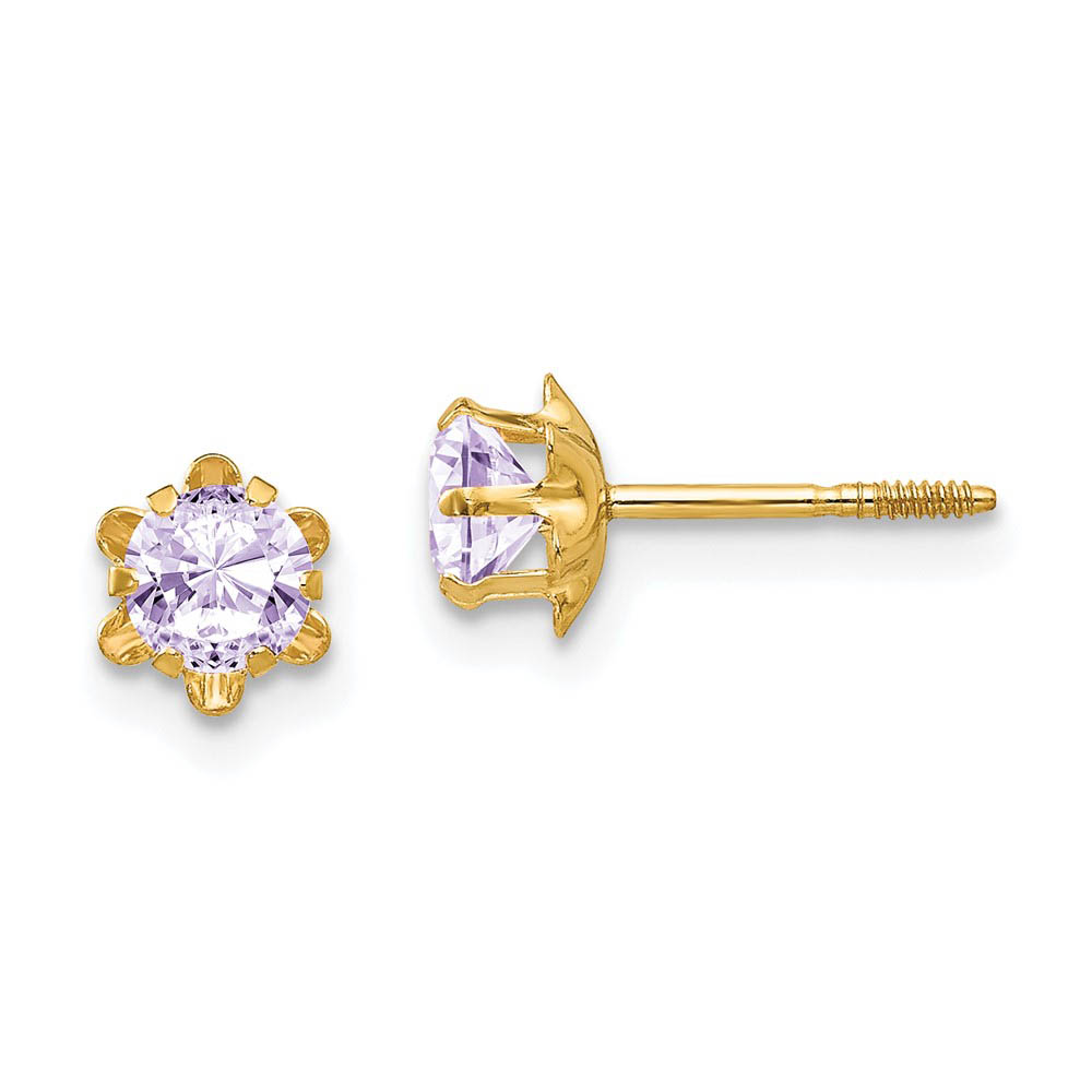 Kids 4mm Synthetic Alexandrite ScrewBack 14k Yellow Gold Stud Earrings