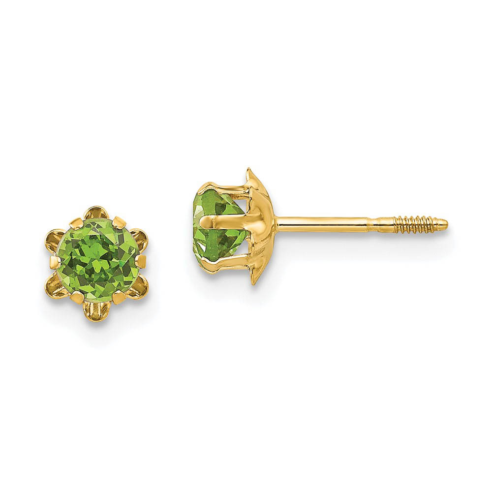 4mm Synthetic Peridot Screw Back Stud Earrings in 14k Yellow Gold